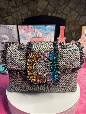 Kurt Geiger London Tweed Jeweled Kensington Shoulder/Crossbody Bag — NWOT